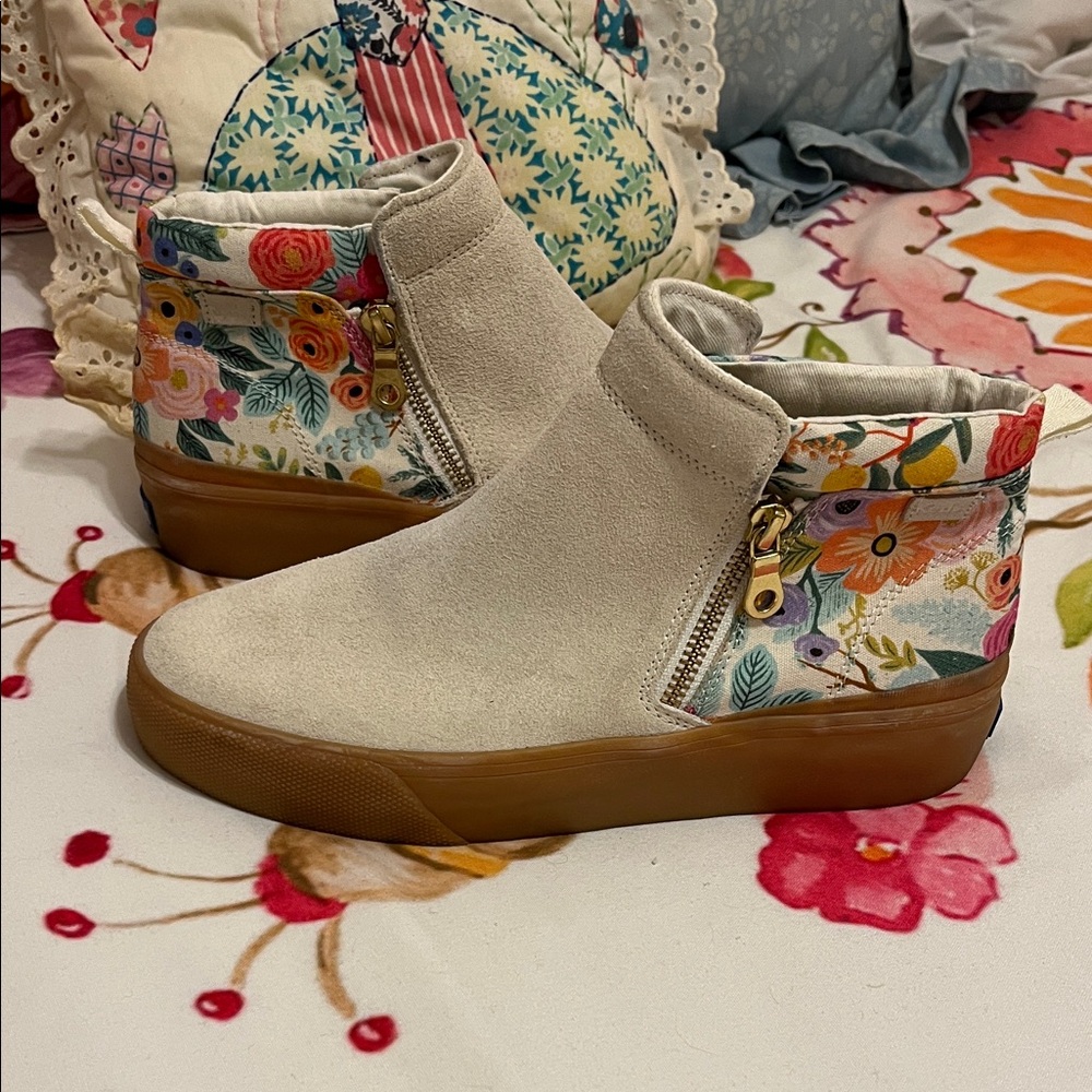 Keds Floral Ankle Booties with Cream and Brown